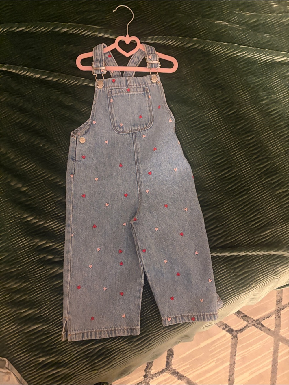Denim Heart-Print Kids Overalls - Blue zara